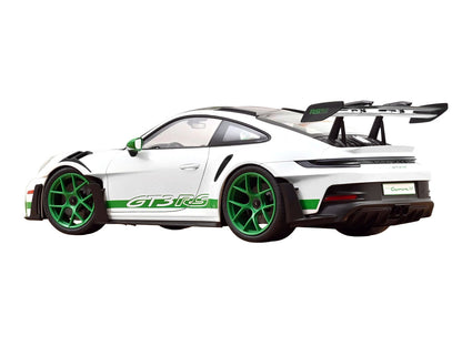 2022 Porsche 911 GT3 RS with Weissach Pack "Tribute to Carrera RS" White with Carbon Hood and Top and Python Green Stripes 1/12 Diecast Model Car by Norev-4