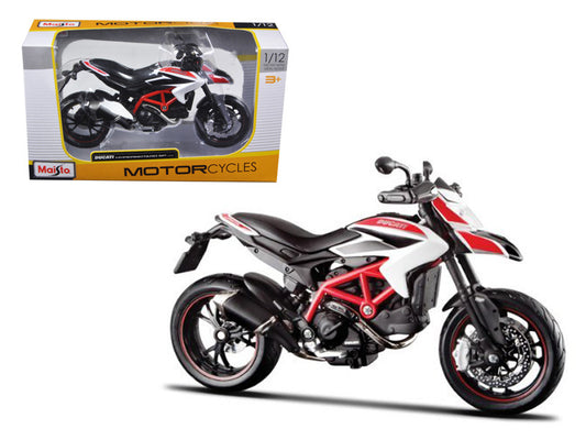 2013 Ducati Hypermotard SP White with Black and Red Stripes 1/12 Diecast Motorcycle Model by Maisto by Maisto