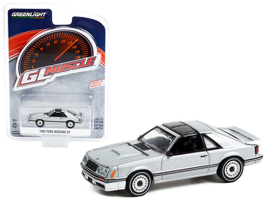 1982 Ford Mustang GT 5.0 Silver Metallic with Black Stripes "Greenlight Muscle" Series 26 1/64 Diecast Model Car by Greenlight by Greenlight