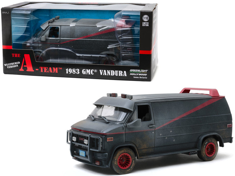 1983 GMC Vandura Black Weathered Version with Bullet Holes "The A-Team" (1983-1987) TV Series 1/18 Diecast Model Car by Greenlight by Greenlight