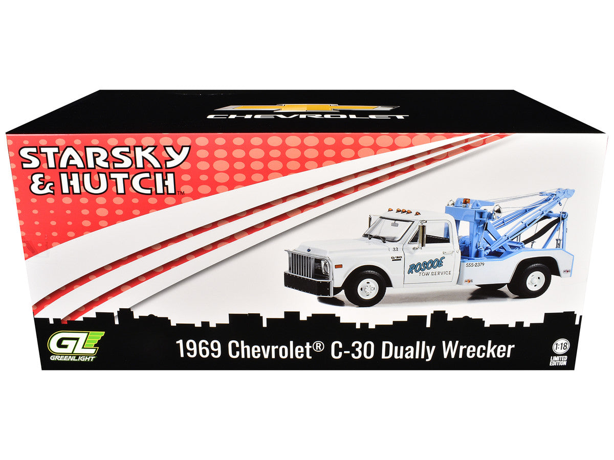 1969 Chevrolet C-30 Dually Wrecker Tow Truck "Roscoe Tow Service" White "Starsky and Hutch" (1975-1979) TV Series 1/18 Diecast Model Car by Greenlight by Greenlight