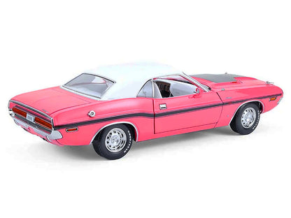 1970 Dodge Challenger R/T 440 Six Pack Panther Pink with Black Stripes White Top and White Interior 1/18 Diecast Model Car by Greenlight by Greenlight