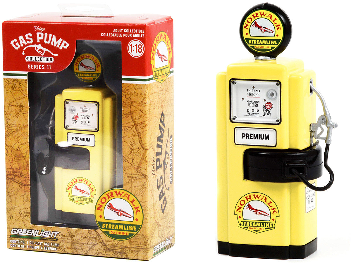 1948 Wayne 100-A Gas Pump "Norwalk Gasoline" Yellow and Black "Vintage Gas Pumps" Series 11 1/18 Diecast Model by Greenlight by Greenlight