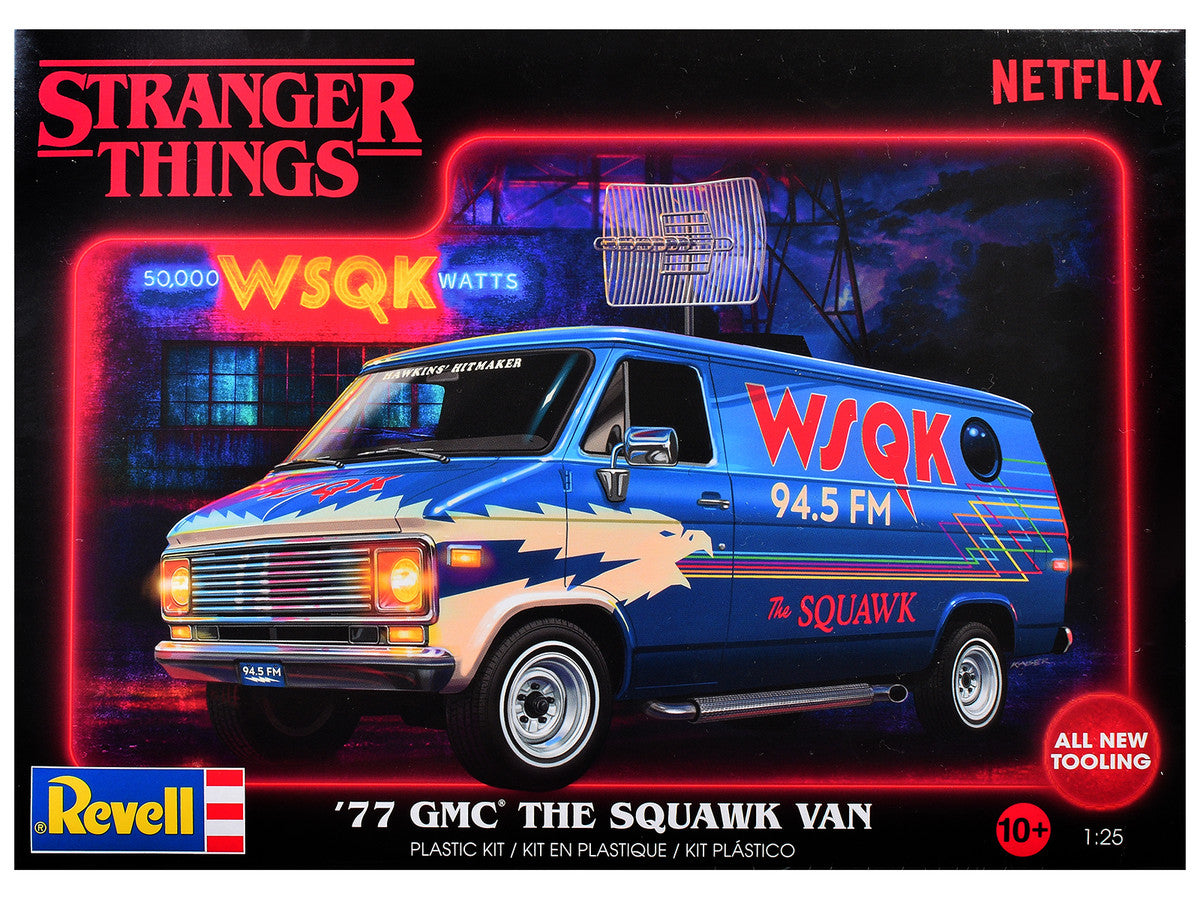 Level 3 Model Kit 1977 GMC "WSQK Squawk" Van "Stranger Things" (2016-2025) TV Series 1/25 Scale Model by Revell by Revell