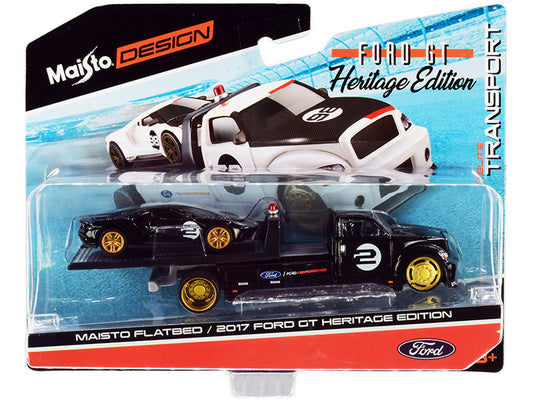 2017 Ford GT #2 Heritage Edition with Flatbed Truck Black "Elite Transport" Series 1/64 Diecast Model Cars by Maisto by Maisto