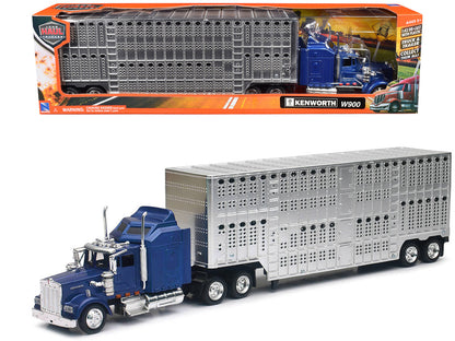 Kenworth W900 Truck Blue with Potbelly Livestock Trailer Chrome "Long Haul Truckers" Series 1/43 Diecast Model by New Ray by New Ray
