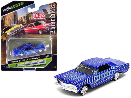 1965 Buick Riviera Candy Blue with Graphics "Lowriders" "Maisto Design" Series 1/64 Diecast Model Car by Maisto by Maisto