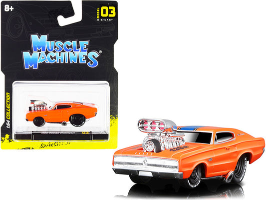 1966 Dodge Charger 426 C.I. Orange with Blue Stripe 1/64 Diecast Model Car by Muscle Machines by Muscle Machines