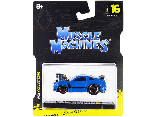 2013 Ford Mustang Boss 302 Light Blue with Black Stripes 1/64 Diecast Model Car by Muscle Machines by Muscle Machines