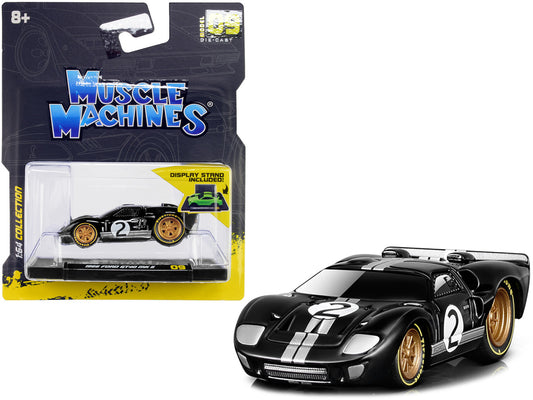 1966 Ford GT40 MKII #2 Black with Silver Stripes and Gold Wheels 1/64 Diecast Model Car by Muscle Machines by Muscle Machines