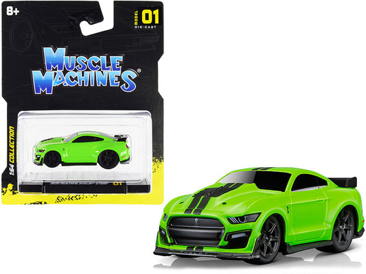 2020 Ford Mustang Shelby GT500 Bright Green with Black Stripes 1/64 Diecast Model Car by Muscle Machines by Muscle Machines