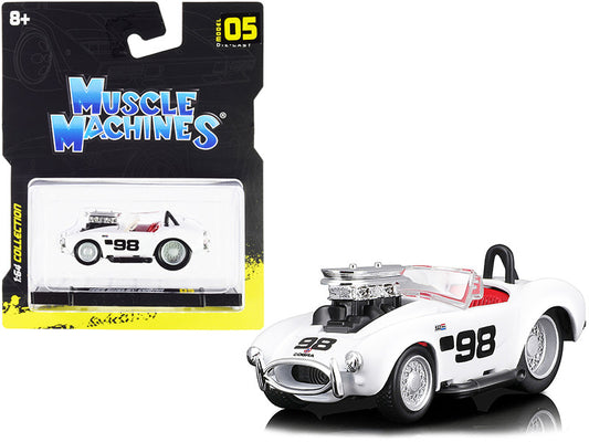 1964 Shelby Cobra #98 White with Red Interior 1/64 Diecast Model Car by Muscle Machines by Muscle Machines