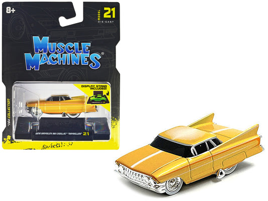 Gene Winfield’s 1961 Cadillac Maybelline Yellow Metallic with White Stripes 1/64 Diecast Model Car by Muscle Machines by Muscle Machines