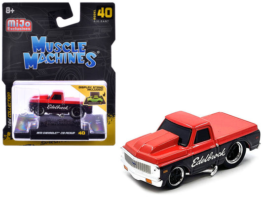 1972 Chevrolet C-10 Pickup Truck Red and Black "Edelbrock" 1/64 Diecast Model Car by Muscle Machines by Muscle Machines