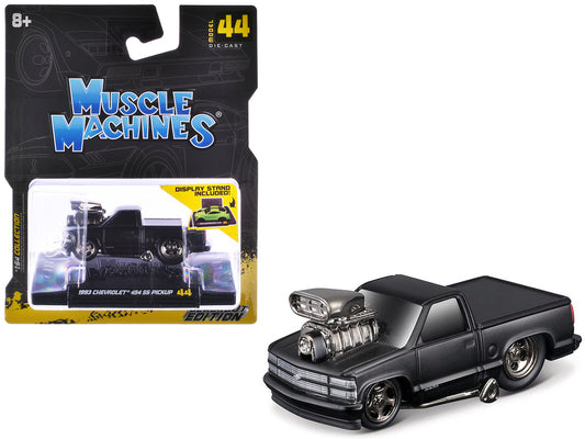 1993 Chevrolet 454 SS Pickup Truck Matt Black "Blackout Edition" 1/64 Diecast Model by Muscle Machines by Muscle Machines