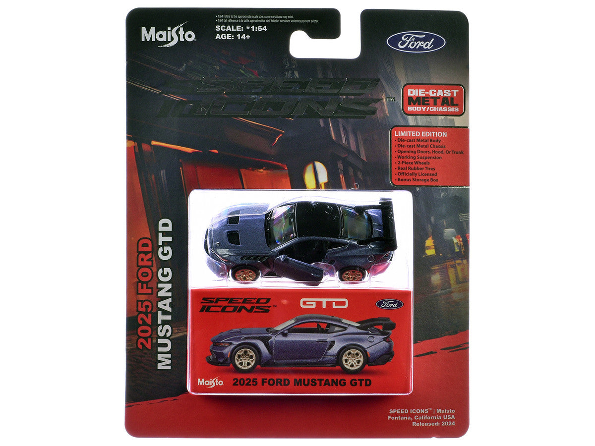 2025 Ford Mustang GTD Purple Metallic with Black Top "Speed Icons" Series 1/64 Diecast Model Car by Maisto by Maisto