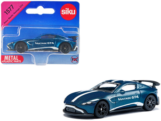 Aston Martin Vantage GT4 Blue Metallic with White Stripes Diecast Model Car by Siku by SIKU
