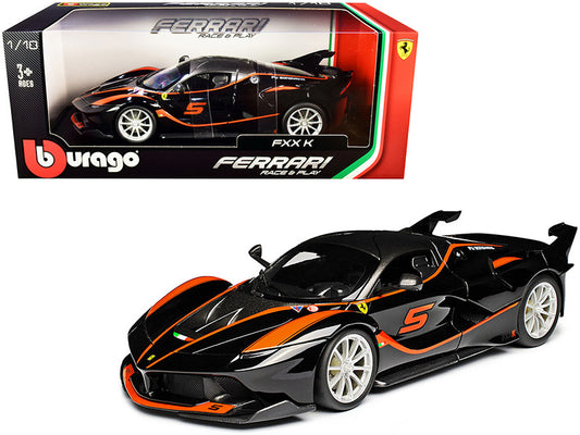Ferrari FXX-K #5 Fu Songyang Black with Gray Top and Orange Stripes 1/18 Diecast Model Car by Bburago by Bburago