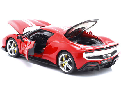 Ferrari 296 GTB Assetto Fiorano Red with White Stripes "Race + Play" Series 1/18 Diecast Model Car by Bburago by Bburago