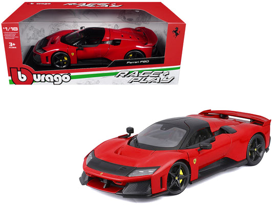 Ferrari F80 Red with Black Top "Race + Play" Series 1/18 Diecast Model Car by Bburago by Bburago