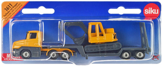 Truck with Low Loader Trailer and Excavator Yellow Diecast Model by Siku by SIKU