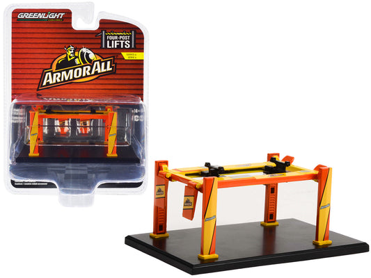 Adjustable Four-Post Lift "ArmorAll" Orange and Yellow "Four-Post Lifts" Series 4 1/64 Diecast Model by Greenlight by Greenlight