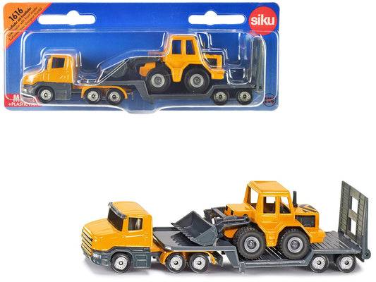 Truck with Low Loader Trailer and Front Loader Yellow Diecast Model by Siku by SIKU