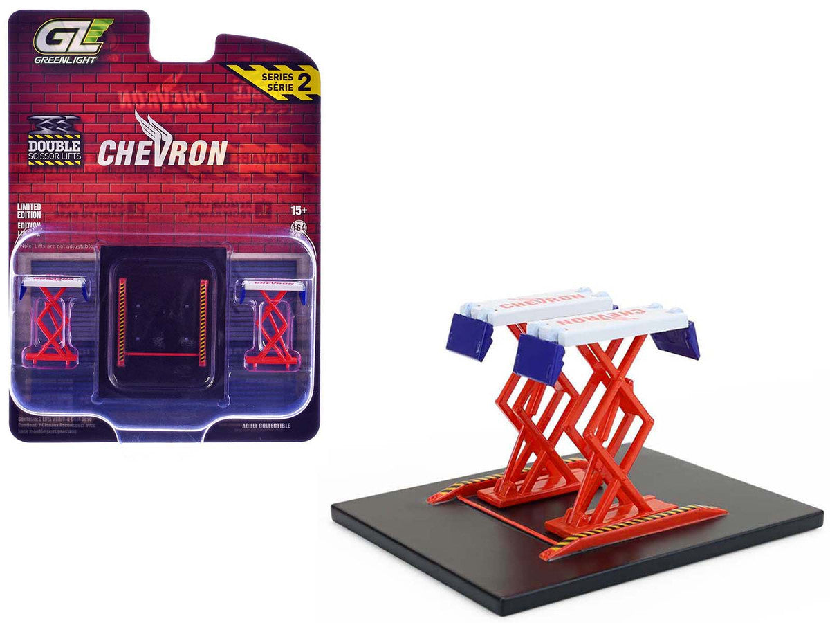 Automotive Double Scissor Lift "Chevron" White and Red "Double Scissor Lifts" Series 2 1/64 Diecast Model by Greenlight by Greenlight