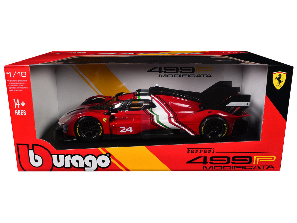Ferrari 499P Modificata #24 Red with Italian Flag Stripes "Racing" Series 1/18 Diecast Model Car by Bburago by Bburago