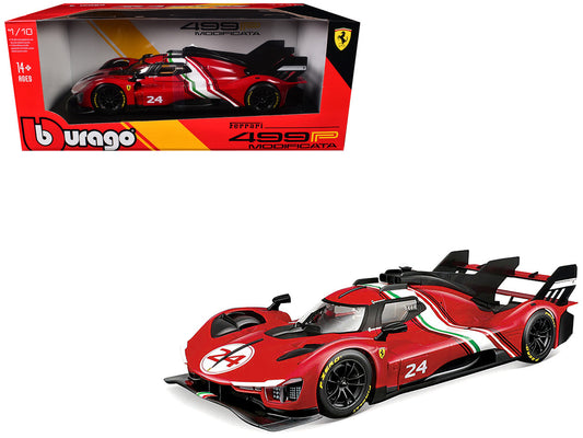 Ferrari 499P Modificata #24 Red with Italian Flag Stripes "Racing" Series 1/18 Diecast Model Car by Bburago by Bburago
