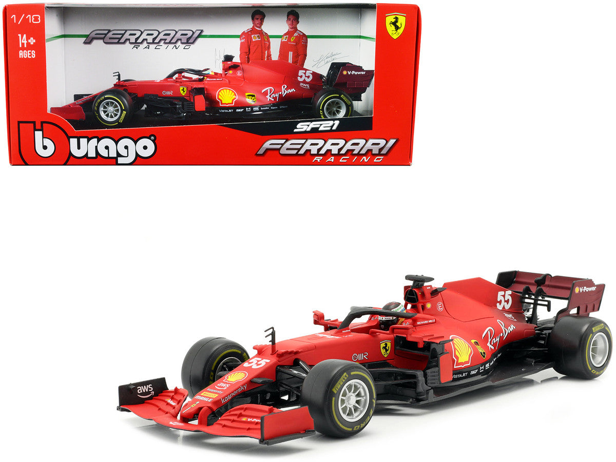 Ferrari SF21 #55 Carlos Sainz Formula One F1 Car "Ferrari Racing" Series 1/18 Diecast Model Car by Bburago by Bburago