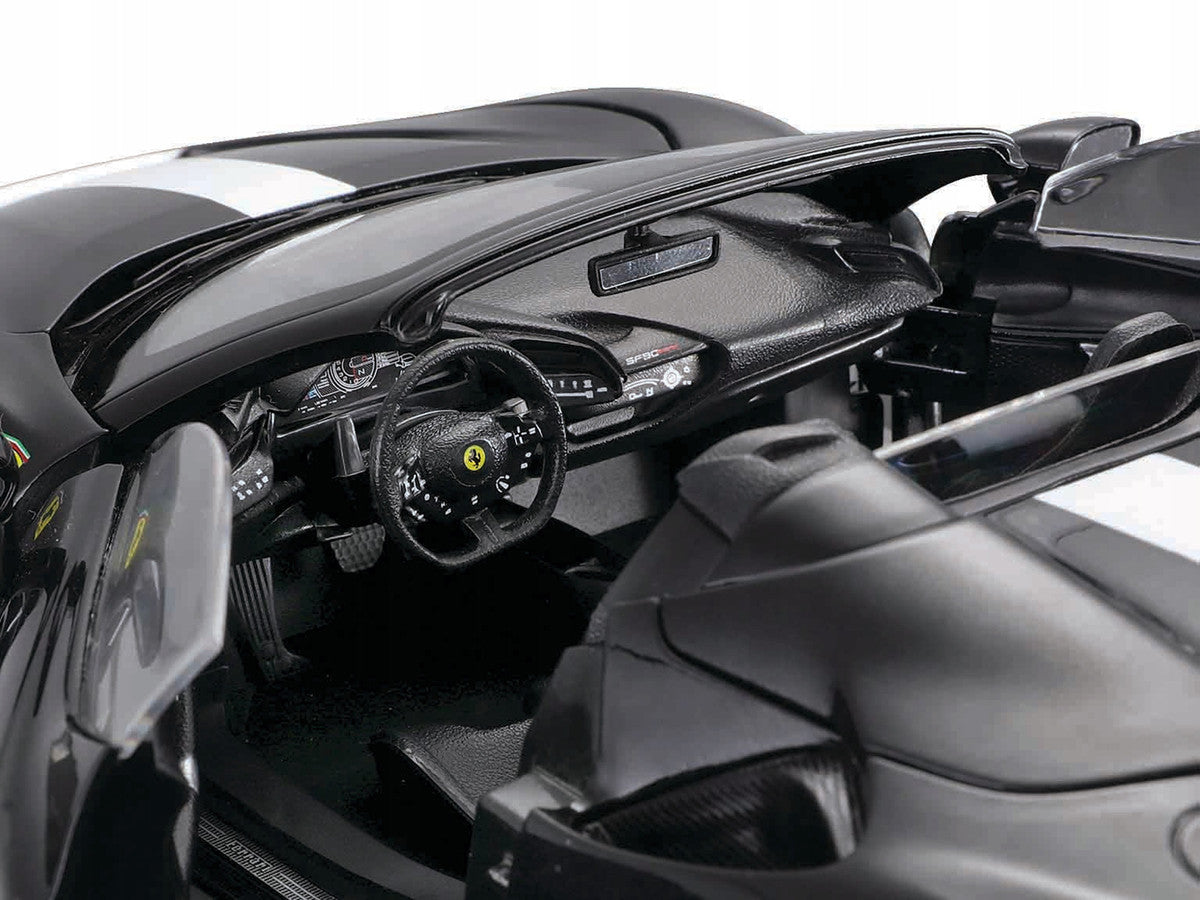 Ferrari SF90 Spider Assetto Fiorano Black Metallic with White Stripes "Signature Series" 1/18 Diecast Model Car by Bburago by Bburago
