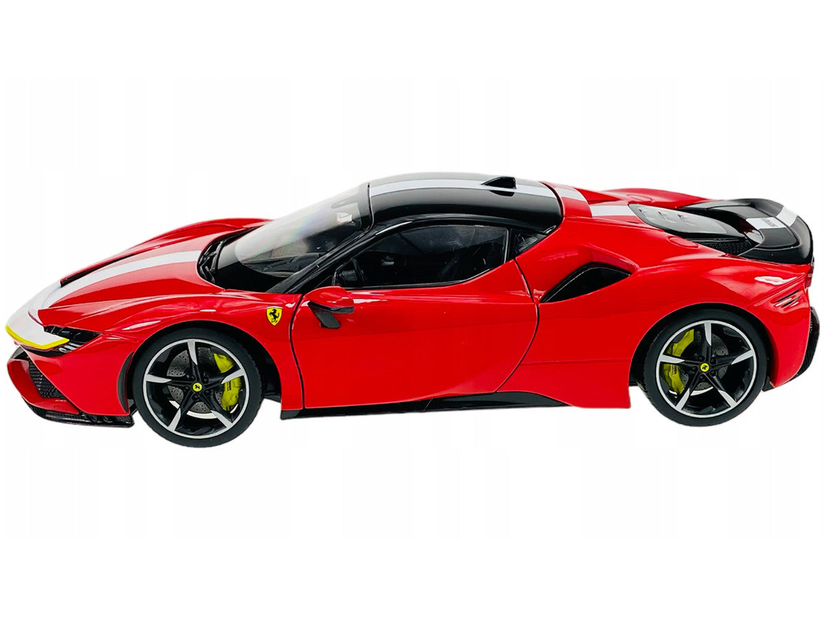 Ferrari SF90 Stradale Assetto Fiorano Red with White Stripes "Signature Series" 1/18 Diecast Model Car by Bburago by Bburago
