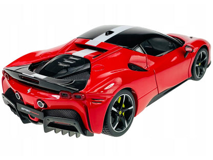 Ferrari SF90 Stradale Assetto Fiorano Red with White Stripes "Signature Series" 1/18 Diecast Model Car by Bburago by Bburago