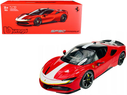 Ferrari SF90 Stradale Assetto Fiorano Red with White Stripes "Signature Series" 1/18 Diecast Model Car by Bburago by Bburago