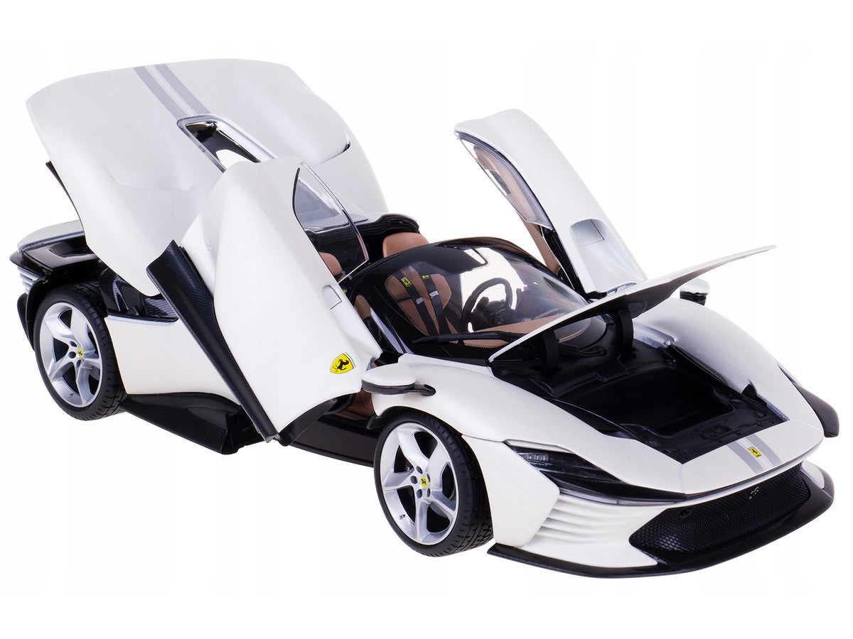 Ferrari Daytona SP3 White Metallic with Silver Stripes "Signature Series" 1/18 Diecast Model Car by Bburago by Bburago