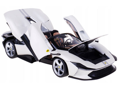Ferrari Daytona SP3 White Metallic with Silver Stripes "Signature Series" 1/18 Diecast Model Car by Bburago by Bburago