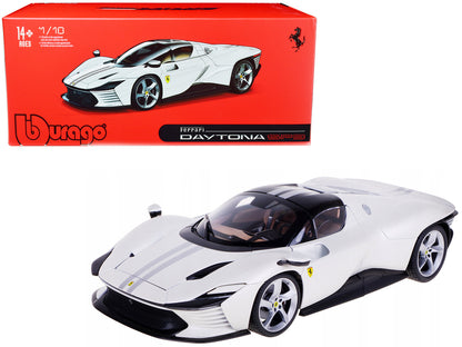 Ferrari Daytona SP3 White Metallic with Silver Stripes "Signature Series" 1/18 Diecast Model Car by Bburago by Bburago