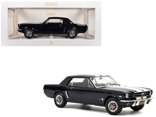 1965 Ford Mustang Hardtop Coupe Nightmist Blue Metallic with White Stripes 1/18 Diecast Model Car by Norev by Norev