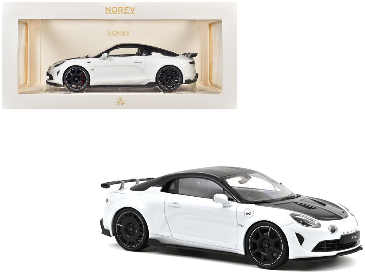 2024 Alpine A110 R Pearl White Metallic with Carbon Hood and Top 1/18 Diecast Model Car by Norev by Norev