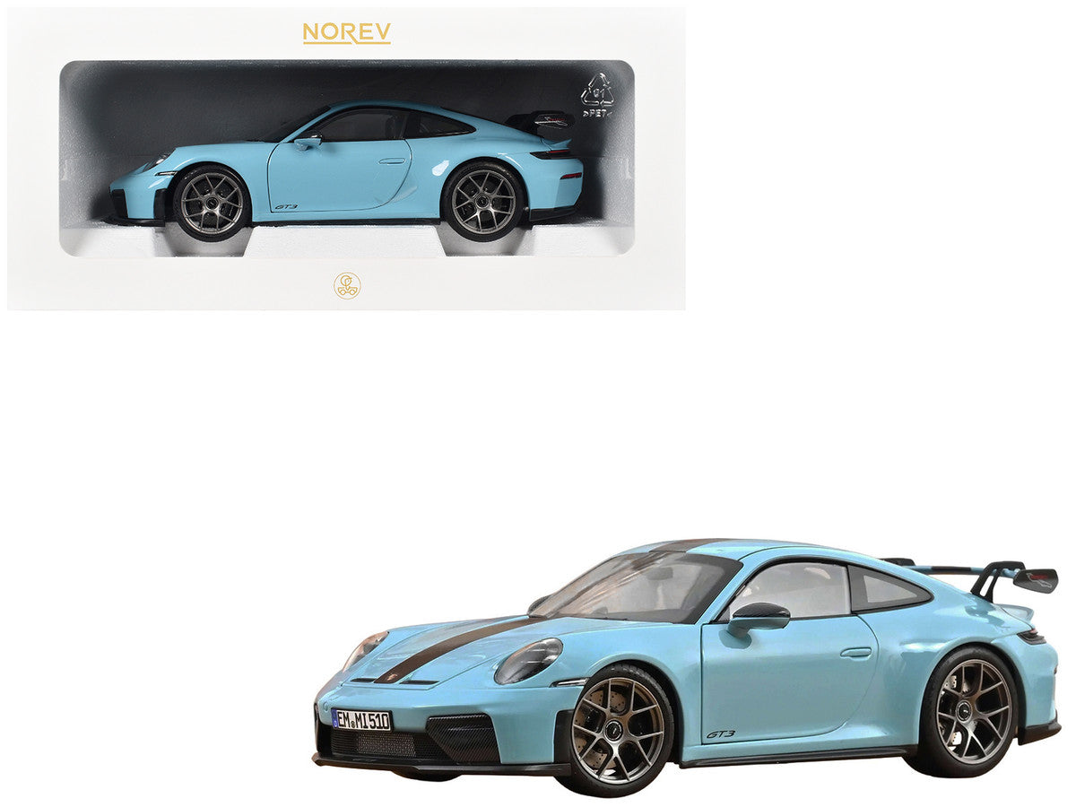 2025 Porsche 911 GT3 with Weissach Pack Gulf Blue with Carbon Stripe 1/18 Diecast Model Car by Norev-0