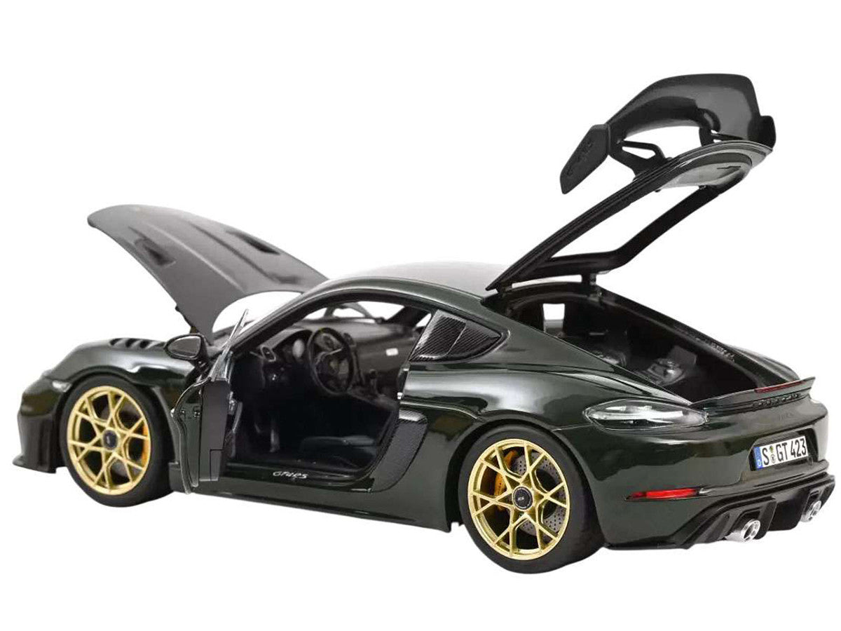 2023 Porsche Cayman GT4 RS Weissach Pack Brewster Green with Carbon Hood 1/18 Diecast Model Car by Norev by Norev