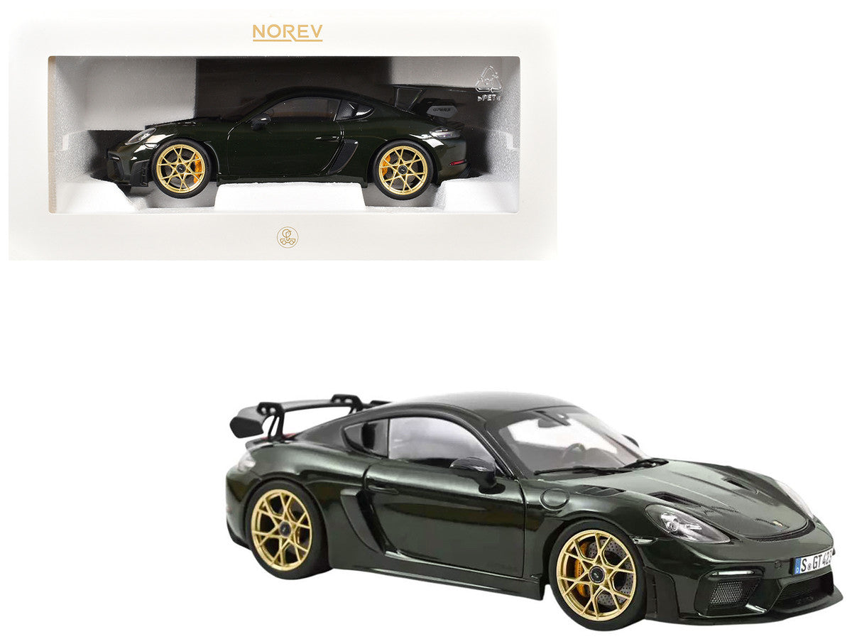 2023 Porsche Cayman GT4 RS Weissach Pack Brewster Green with Carbon Hood 1/18 Diecast Model Car by Norev by Norev