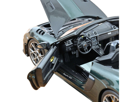 2023 Porsche 718 Spyder RS Weissach Pack Forest Green Metallic with Carbon Hood Stripes 1/18 Diecast Model Car by Norev by Norev