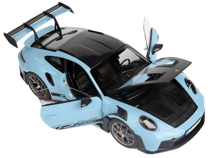 2022 Porsche 911 GT3 RS Weissach Pack Gulf Blue with Carbon Top and Hood Stripes 1/18 Diecast Model Car by Norev by Norev