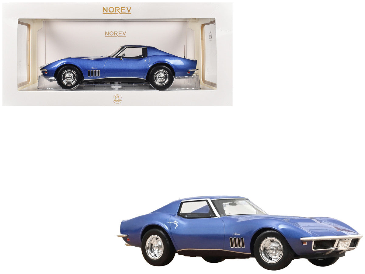 1969 Chevrolet Corvette Coupe Le Mans Blue Metallic with Blue Interior 1/18 Diecast Model Car by Norev-0