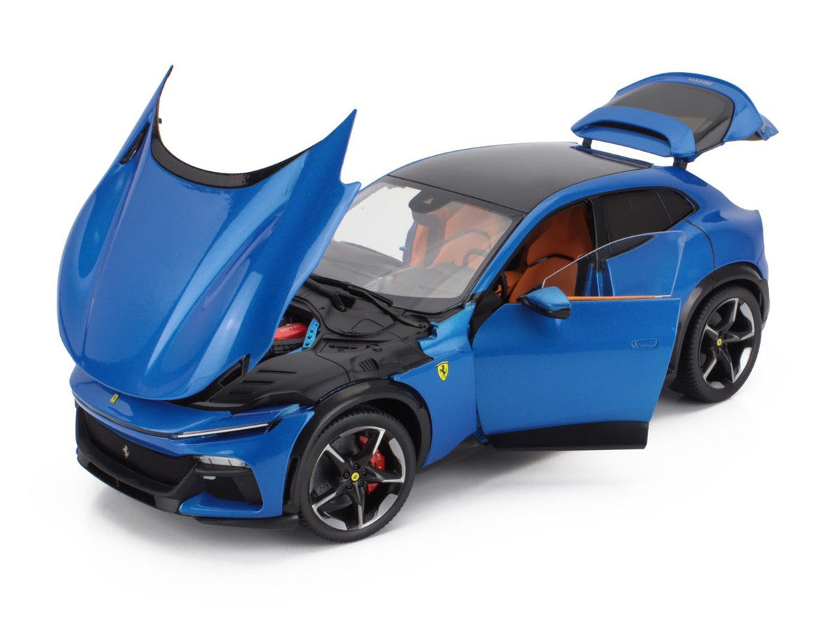 2022 Ferrari Purosangue Blu Corsa Blue Metallic with Black Top and Orange Interior 1/18 Diecast Model Car by Polistil by Polistil