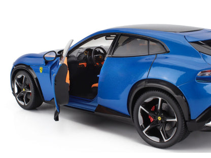 2022 Ferrari Purosangue Blu Corsa Blue Metallic with Black Top and Orange Interior 1/18 Diecast Model Car by Polistil by Polistil