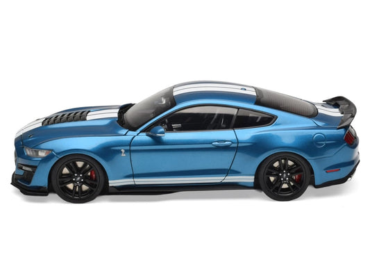2022 Ford Mustang Shelby GT500 Blue Metallic with White Stripes 1/18 Diecast Model Car by IXO Models by IXO