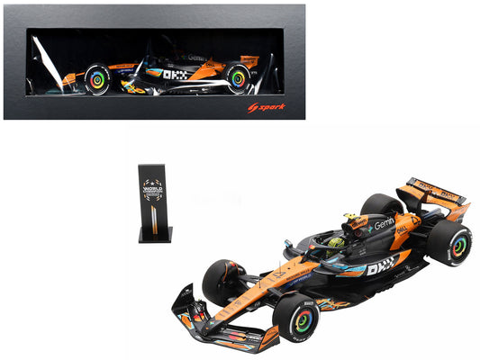 McLaren MCL39 #4 Lando Norris 3rd Place Formula One F1 "Abu Dhabi GP GP" (2025) "Drivers' World Champion 2025" with Pit Board and Acrylic Display Case 1/18 Model Car by Spark by Spark